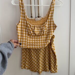 Altar'd State Yellow Checkered Crop Top & skirt